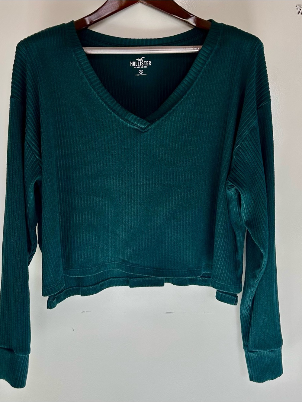 Hollister Green Fitted Crop Long Sleeve Tee Sz XL